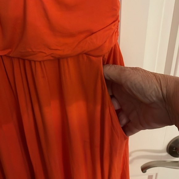 Boden elegant above knee V-neck sleeveless orange dress women’s sz 8R with flaws - Picture 4 of 12